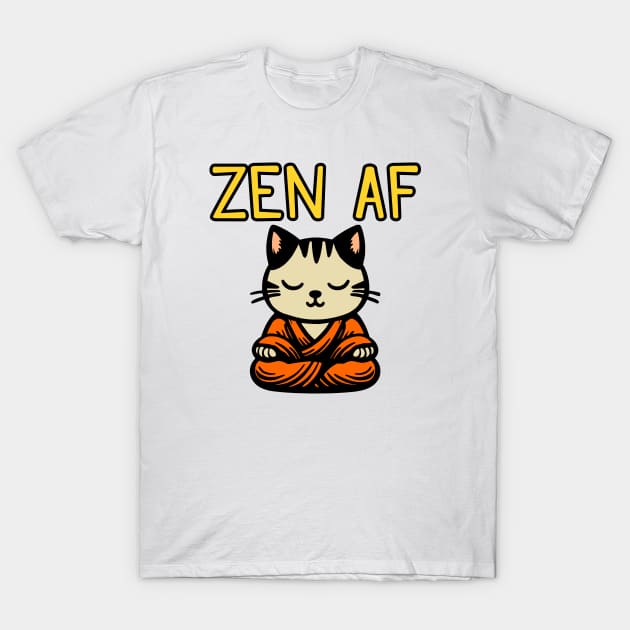 Cute Zen AF Meditating Cartoon Monk Cat (color version) T-Shirt by Elvdant